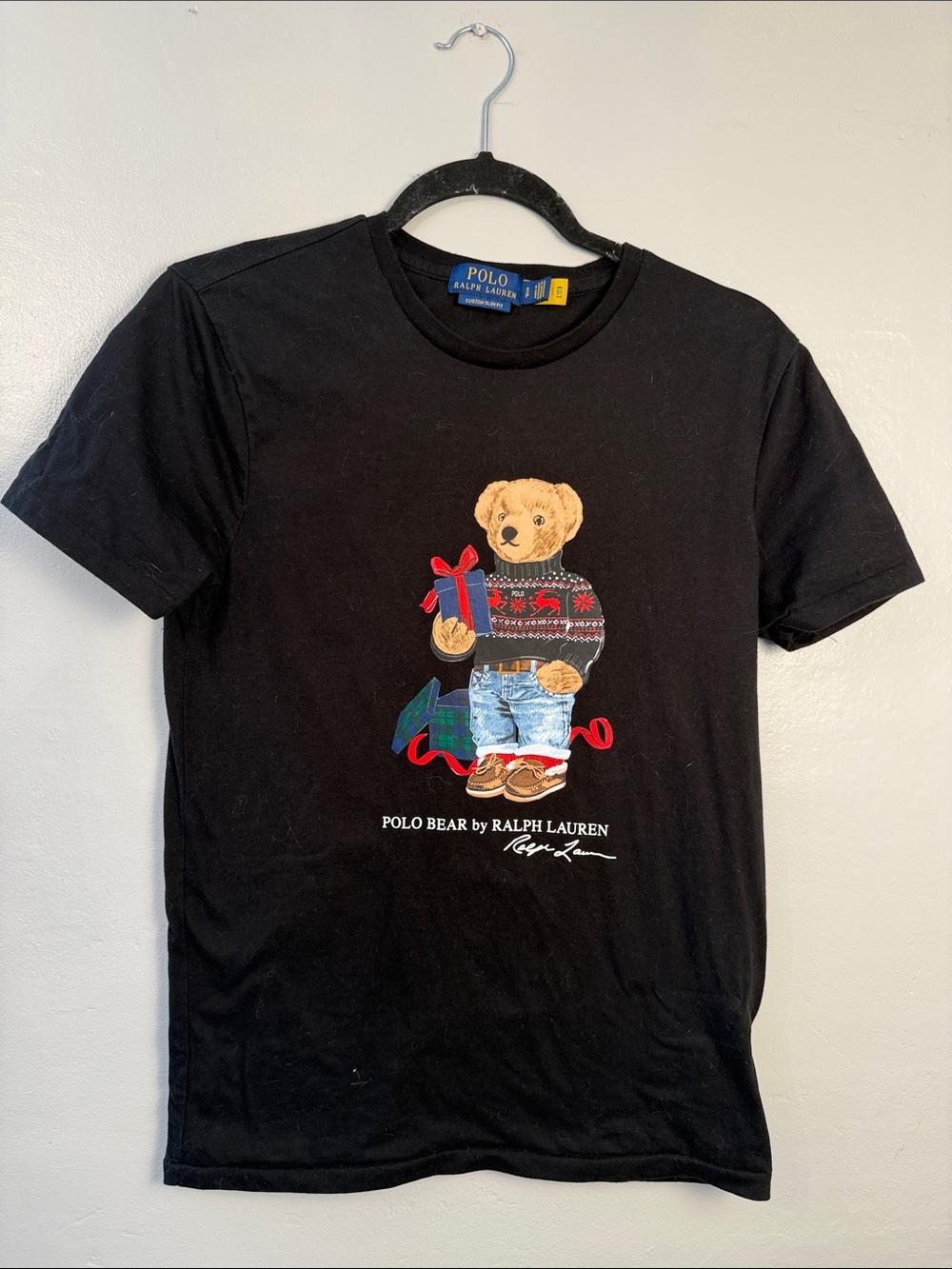 Ralph Lauren Black Polo Bear Graphic Tee with Festive Gift size small